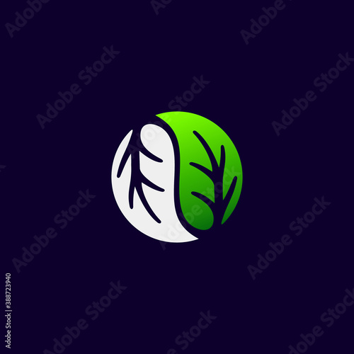leaf circle vector logo, yin, and yang leaf vector logo template