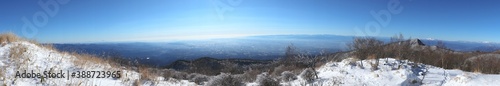 日本百名山”赤城山”長七郎山の頂上からの眺望 (パノラマ)(冬/雪景色)