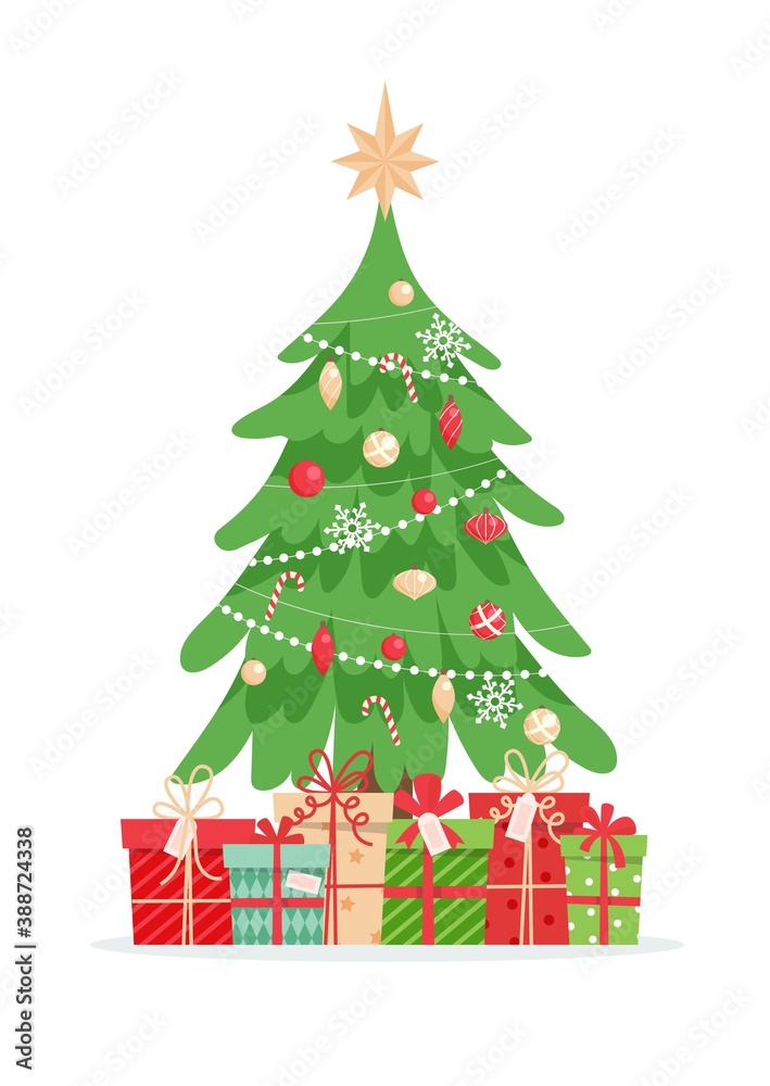 Christmas tree with gifts. Cute vector illustration in flat style Christmas tree with gifts. Cute vector illustration in flat style