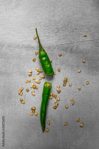 green chili peppers on the table