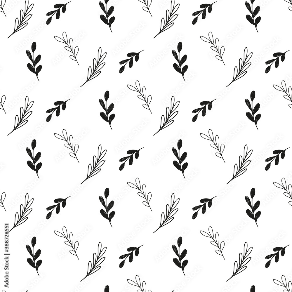 The pattern is a monochrome natural background. Painted sprigs of plants. The pattern is a monochrome natural background. Painted sprigs of plants.