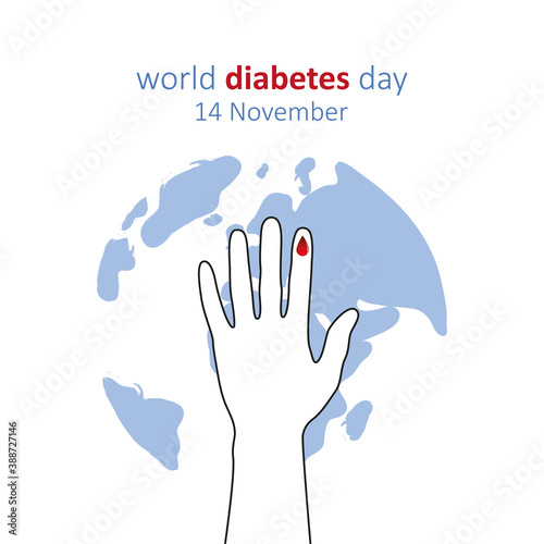 blue circle and finger with blood drop world diabetes day 14 november vector illustration EPS10