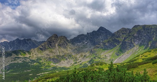 Panoramic view of the mountains. Polish Tatra Mountains. View of Koscielec