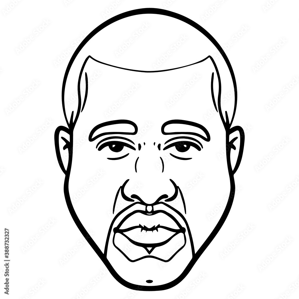 monochrome outline comic illustration of a man with a beard. avatar, head.