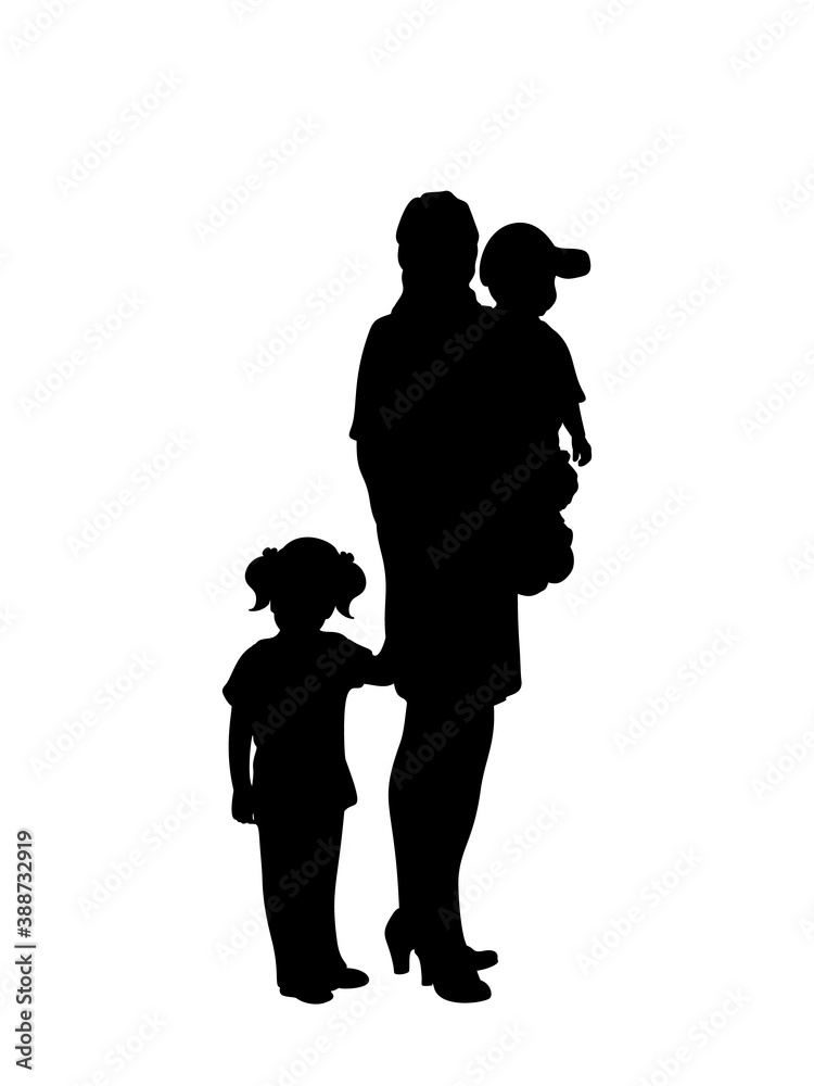 Silhouette mother with two little children