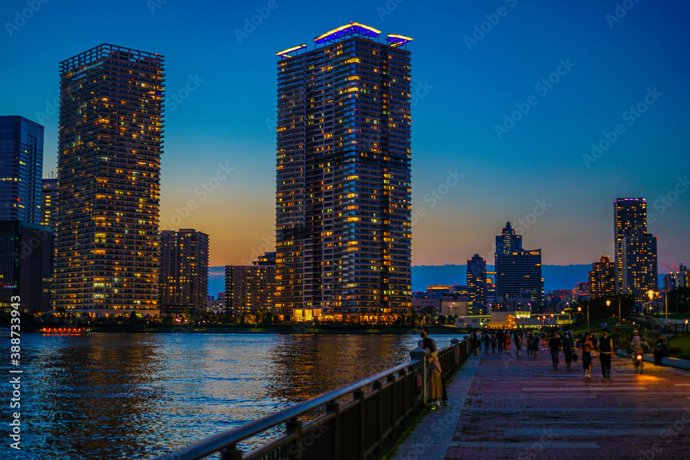 Fototapeta premium 東京都中央区の高層マンション群と夕景