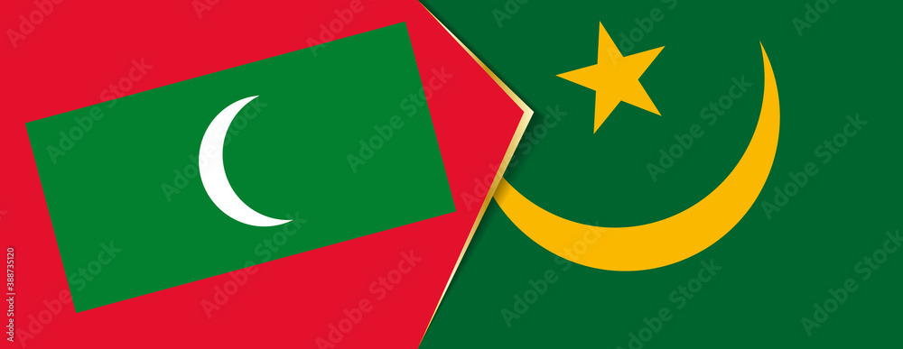 Maldives and Mauritania flags, two vector flags. Maldives and Mauritania flags, two vector flags.