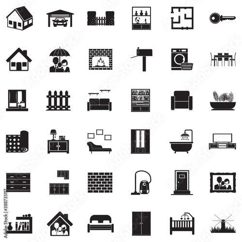 Home Icons. Black Flat Design. Vector Illustration.