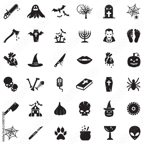 Horror Icons. Black Flat Design. Vector Illustration.