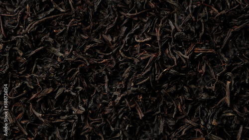 Dried black tea leaves top view