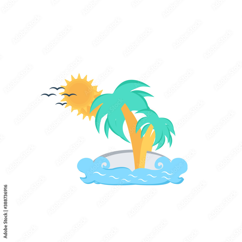 
Coconut tree with sunshine in an icon represents beach concept. 
