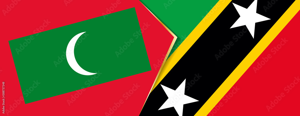 Maldives and Saint Kitts and Nevis flags, two vector flags. Maldives and Saint Kitts and Nevis flags, two vector flags.