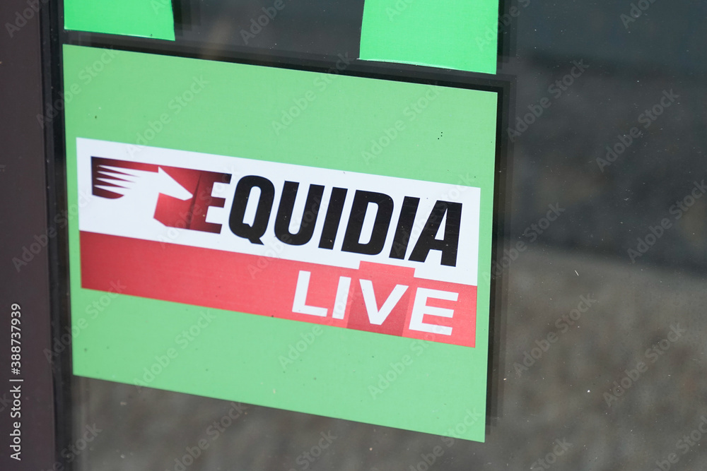 equidia live logo and text sign of French tv channel themed television