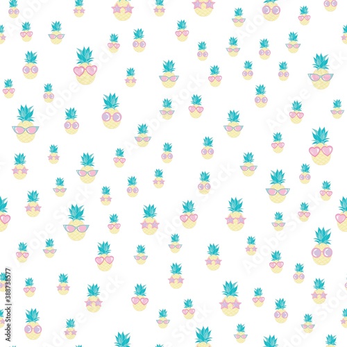 pineapple with Sunglasses tropical illustration seamless  summertime pattern