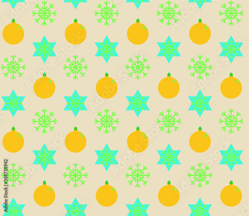 Seamless geometric pattern with the image of Christmas balls and snowflakes. Vector design for holiday web banner  business presentation  brand package  fabric  print  wallpaper  postcards.