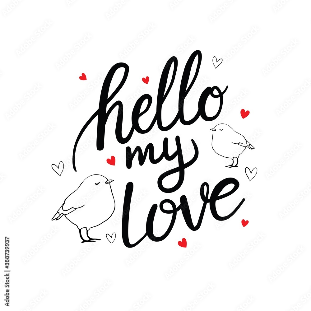 Obraz premium Happy Valentine's Day lettering with hearts. Hand drawn romantic phrase. Modern brush calligraphy. Romantic hand drawn phrase. Vector illustration for love concept valentine or wedding.