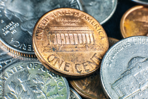 American cents close up photo. Macro coins.