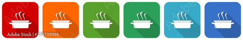 Kitchen pot, cooking concept icon set, flat design vector illustration in 6 colors options for webdesign and mobile applications