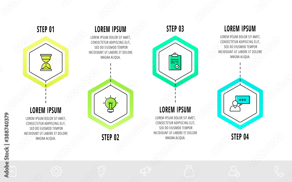 Vector infographic hexagons with 4 steps. Flat template can be used for diagram, business, web, layout, presentations, flowchart, info graph, timeline, content Vector infographic hexagons with 4 steps. Flat template can be used for diagram, business, web, layout, presentations, flowchart, info graph, timeline, content