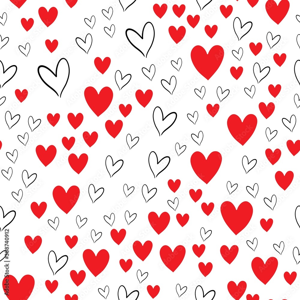 Background with different colored confetti hearts for valentine time. Seamless pattern