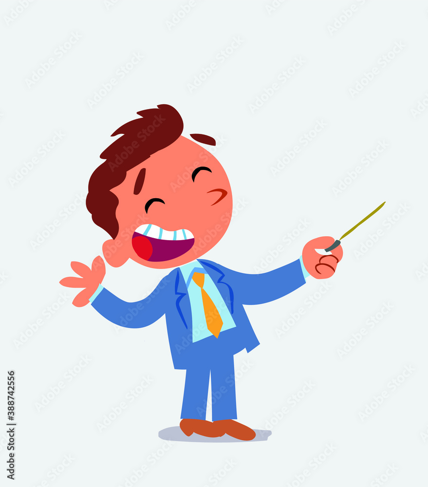 cartoon character of businessman is happy while pointing to the side with a pointer cartoon character of businessman is happy while pointing to the side with a pointer