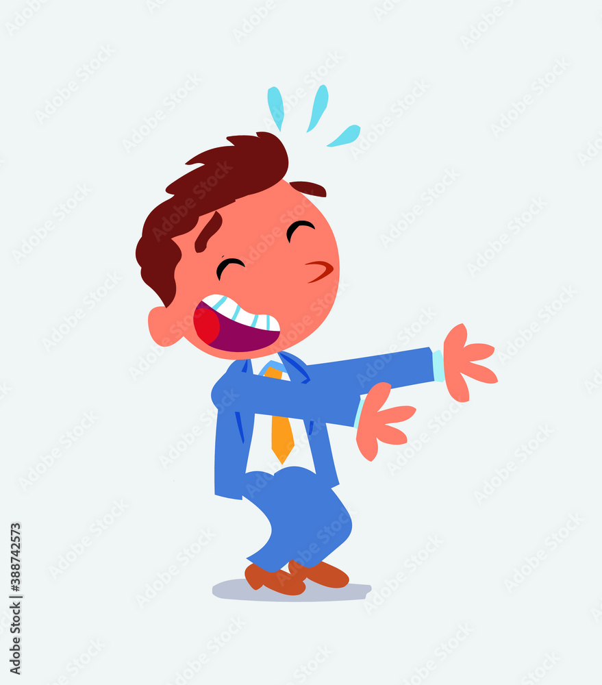cartoon character of businessman laughing a lot while showing something cartoon character of businessman laughing a lot while showing something