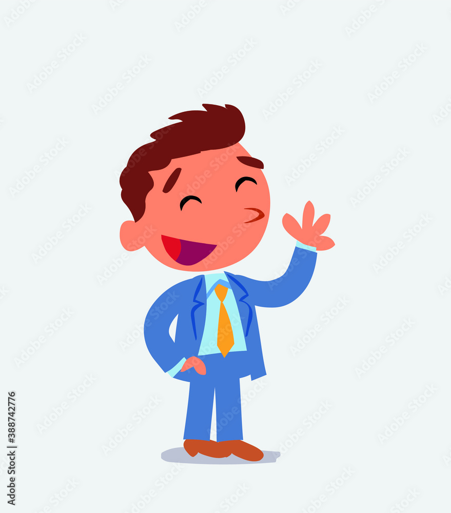 cartoon character of businessman waving informally while smiling cartoon character of businessman waving informally while smiling
