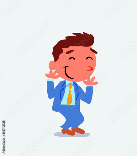 cartoon character of businessman shrinks somewhat shy