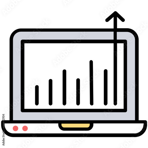 
Laptop along with growing bars showing growth traffic icon 
