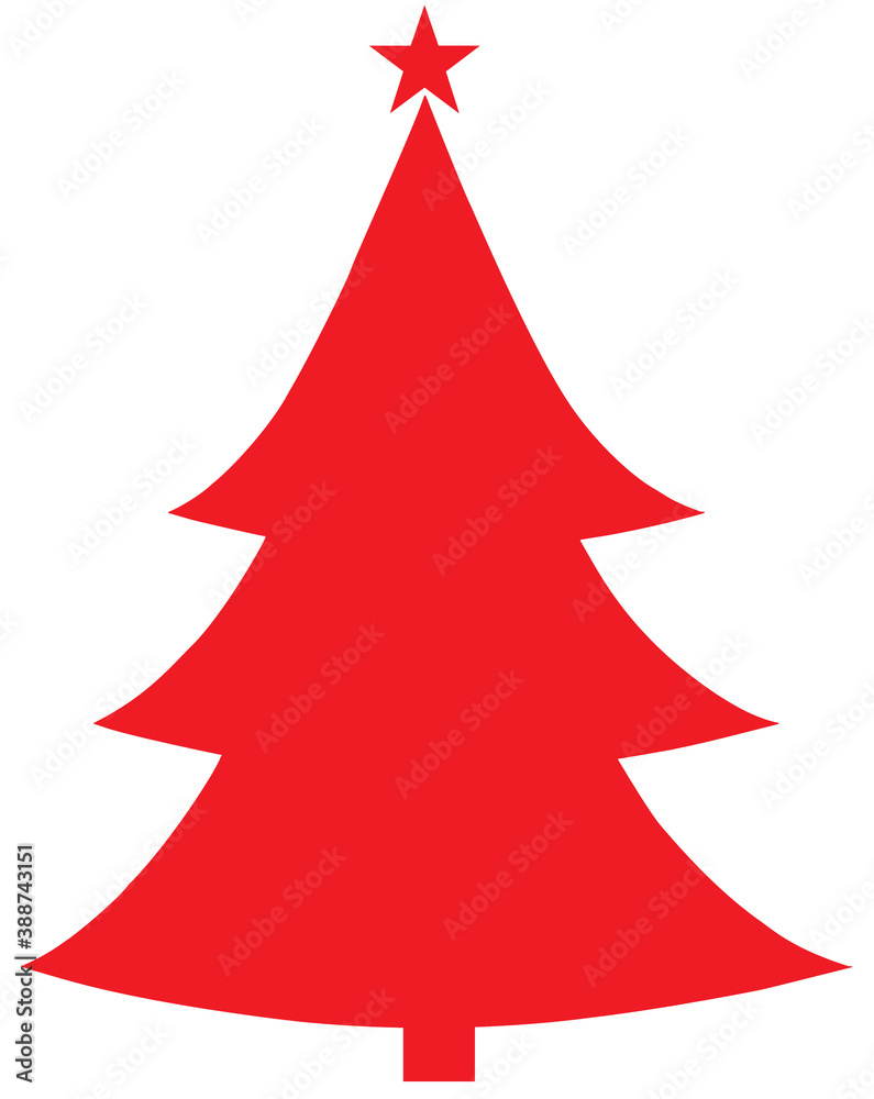 Christmas Tree Red Flat Icon On White Background