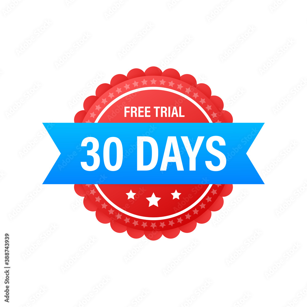 30 days free trial label, badge, sticker. Software promotions for free downloads. It can be used for application. Vector illustration. 30 days free trial label, badge, sticker. Software promotions for free downloads. It can be used for application. Vector illustration.