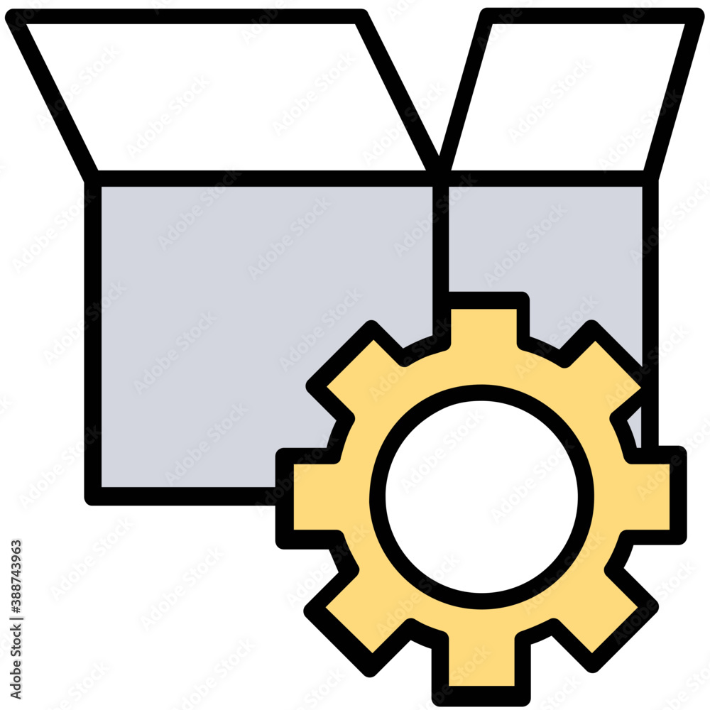 
Opened cardboard box with cogwheel or geers, icon for seo package 
