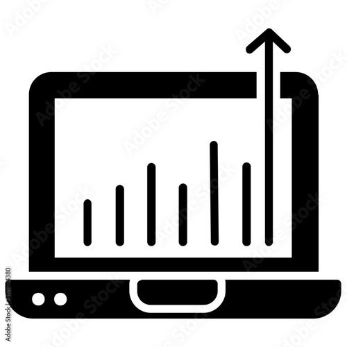 
Laptop along with growing bars showing growth traffic icon 
