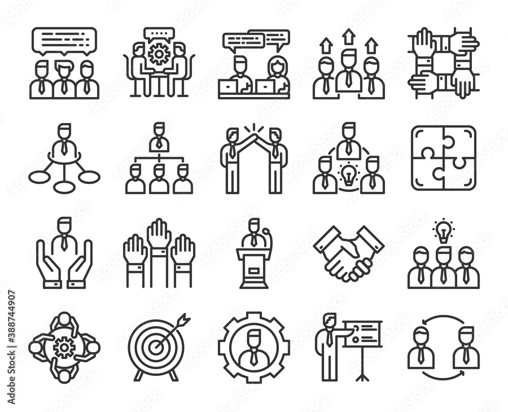 Business teamwork line icons, Contains such Icons as Collaboration training, leader, people, meeting, Outline icons collection. Simple vector illustration. Business teamwork line icons, Contains such Icons as Collaboration training, leader, people, meeting, Outline icons collection. Simple vector illustration.