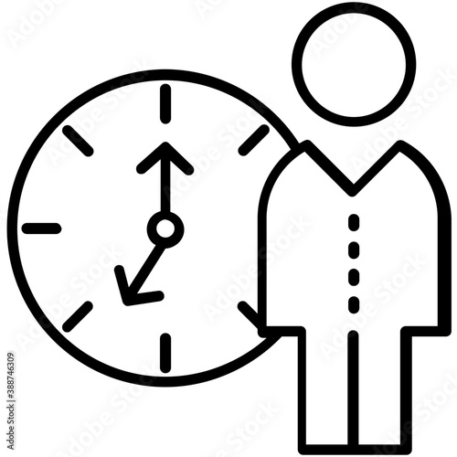  Human avatar standing in front of a clock showing time management icon 