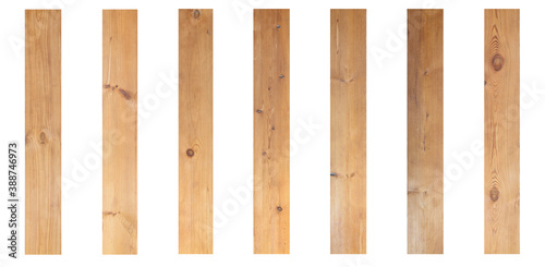 Rustic plank of pine wood isolated on white background with clipping path for for vintage design purpose