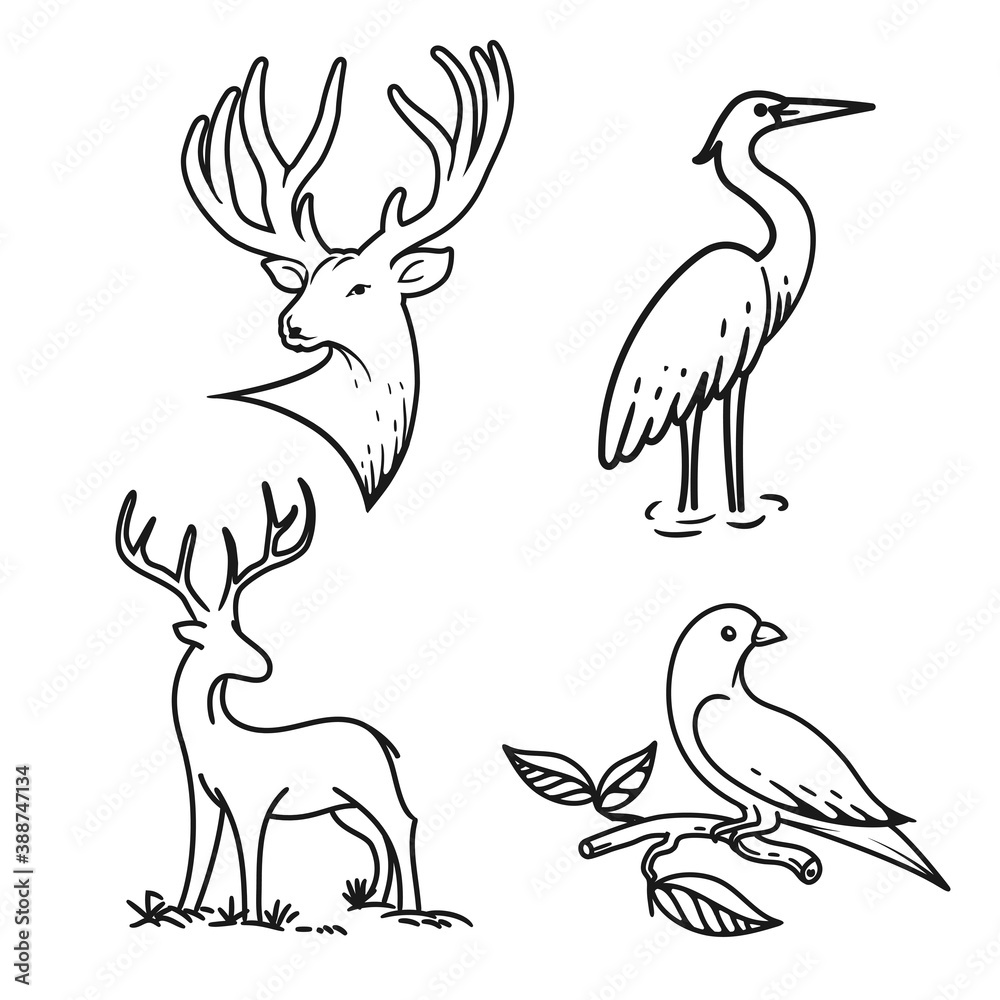 Fototapeta premium Animal Line Art set