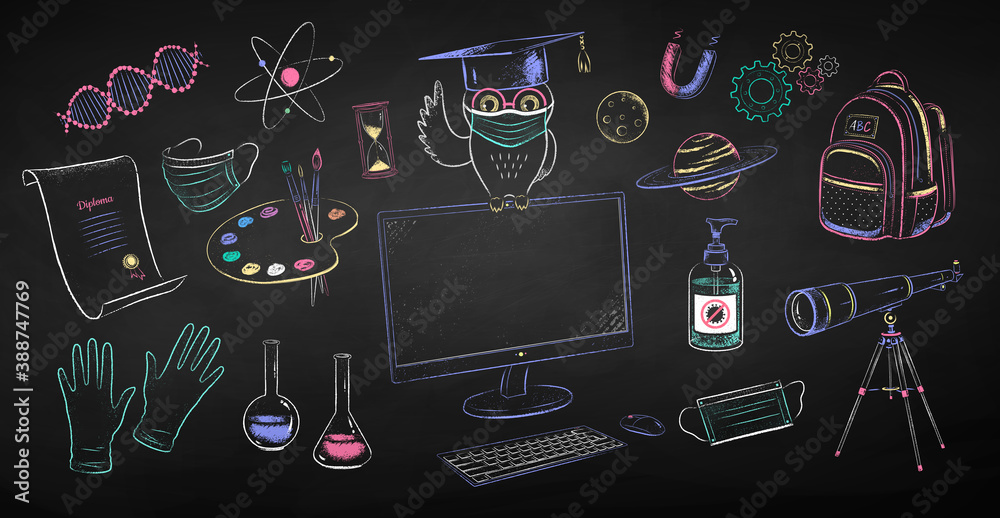 Collection of education objects and characters Collection of education objects and characters