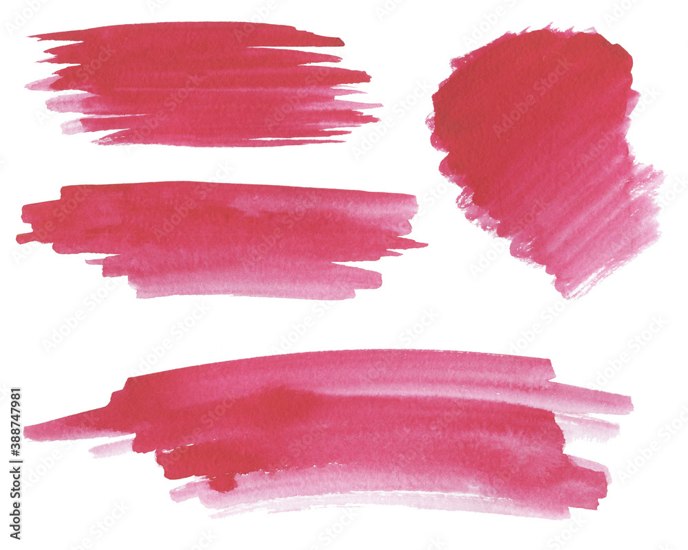 Set of watercolor hand drawn pink brush strokes 