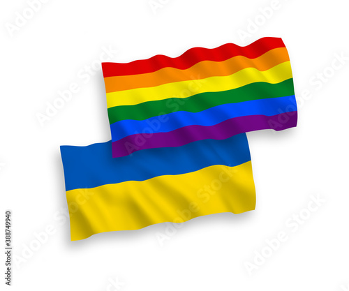 Flags of Rainbow gay pride and Ukraine on a white background
