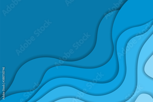 Abstract light and dark blue wavy shapes paper cut background. Elegant 3d layered illustration, water waves concept for banner, wallpaper, trendy cutout cover