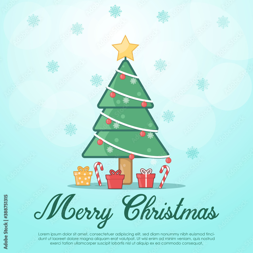 Christmas greetings with the concept of a Christmas tree and Christmas gifts