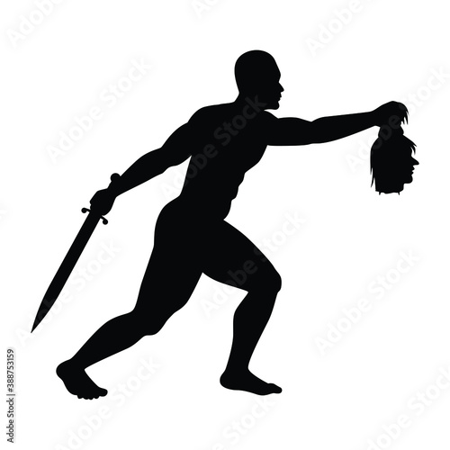 Warrior with enemy head silhouette vector