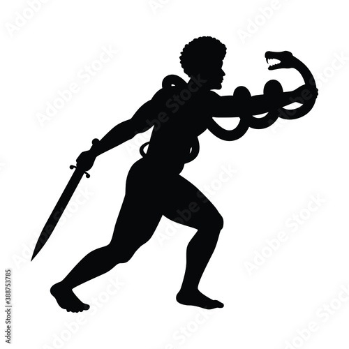 A warrior fight against snake monster silhouette vector