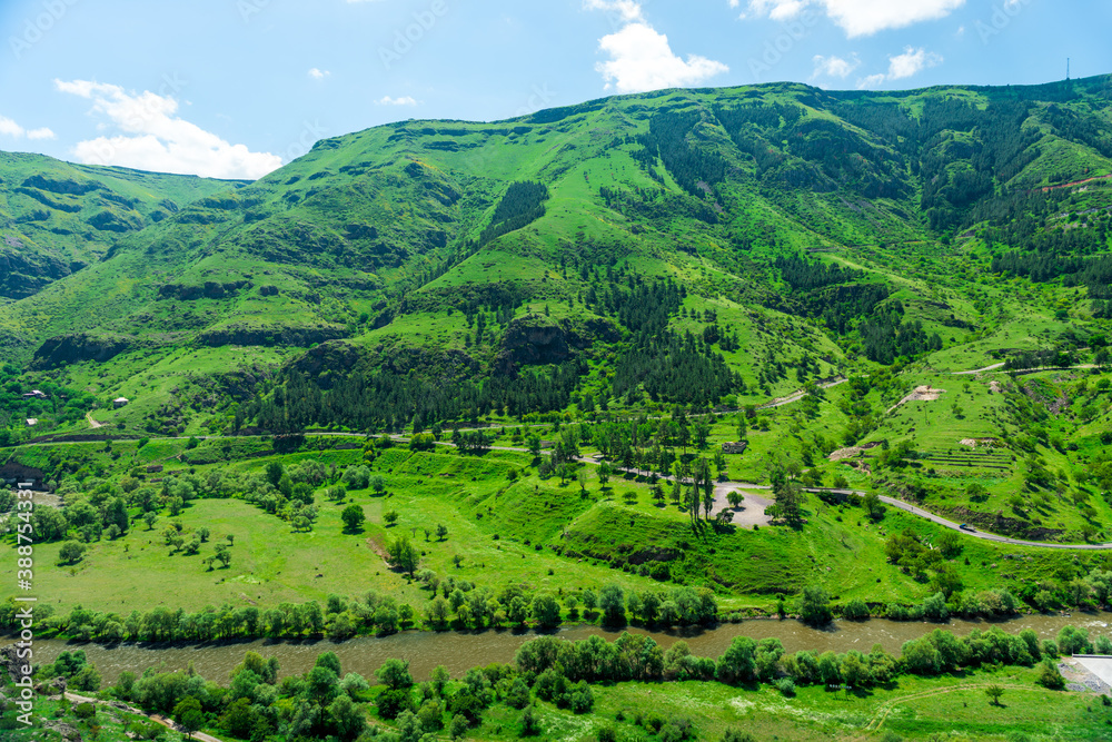 Picturesque green mountains of Georgia on a sunny day