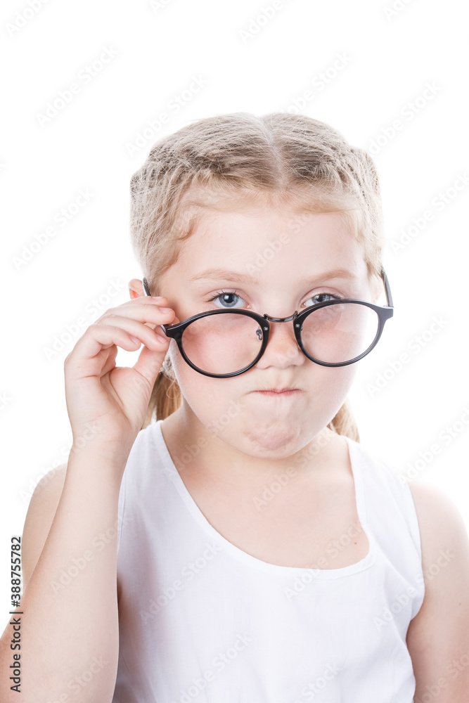 child in glasses isolated on white background child in glasses isolated on white background