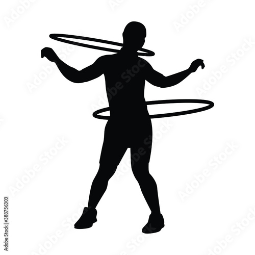 Sport man with hula hoop silhouette vector