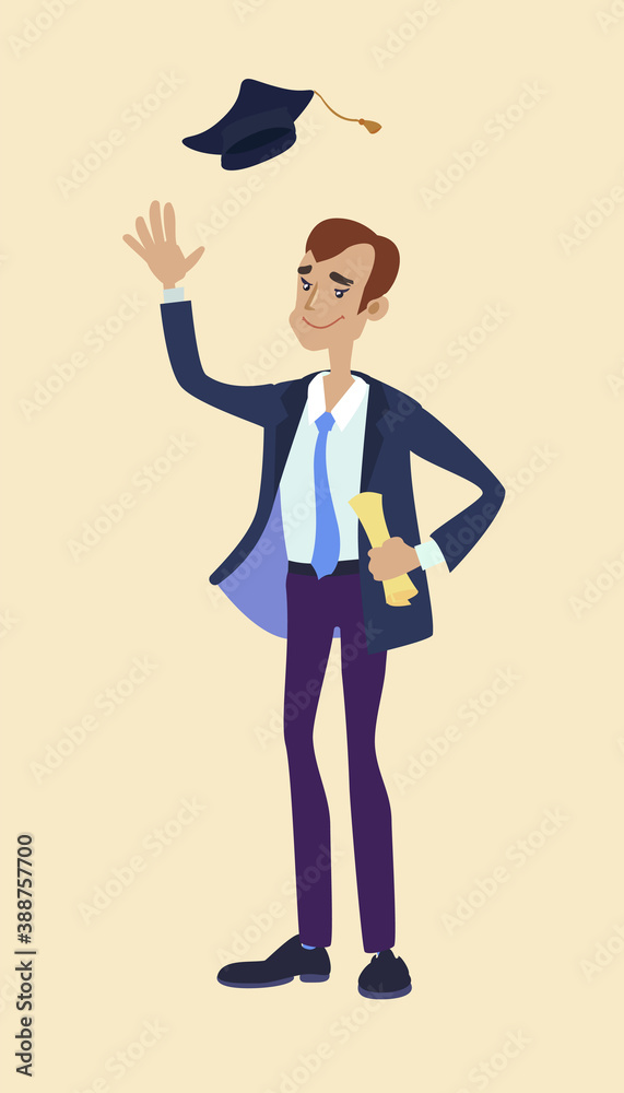 Cartoon character of a school or Institute graduate, vector illustration.