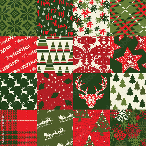 Christmas clip art elements patchwork wallpaper abstract vector seamless pattern