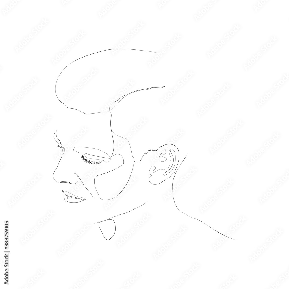 SINGLE-LINE DRAWING OF A MALE FACE (2). This hand-drawn, continuous, line illustration is part of a collection artworks inspired by the drawings of Picasso. Each gesture sketch was created by hand. 
